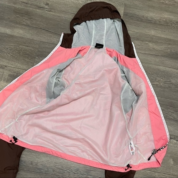 Adidas Womens Windbreaker Pink Brown Jacket Hood Full Zip Running Color block. - Picture 5 of 7